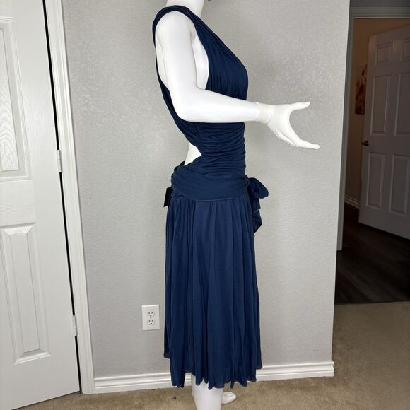 NWT SEAN by Sean Combs Size L Midi Dress Sleeveless Plunge Neckline Navy Blue - Picture 5 of 8